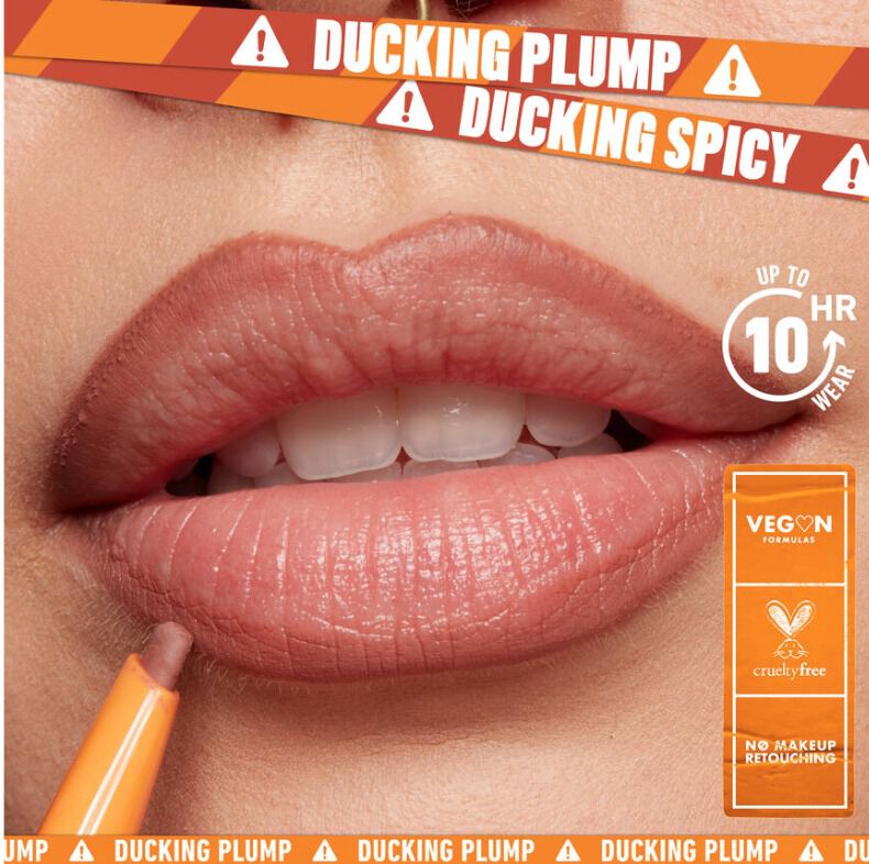 Promotional shot showing plumper, fuller lips after using NYX’s Duck Plump Plumping Lip Liner.