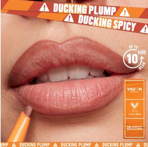 Promotional shot showing plumper, fuller lips after using NYX’s Duck Plump Plumping Lip Liner.