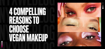 Close-up of three women wearing vegan makeup from NYX