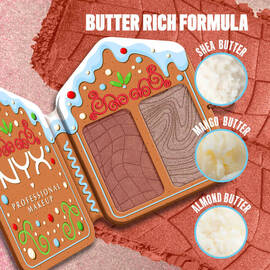 Displays an open "Buttermelt Face Palette" and highlights key ingredients like "SHEA BUTTER," "MANGO BUTTER," and "ALMOND BUTTER" under the heading "BUTTER RICH FORMULA" in Buttermelt Face Palette shade 02 Deep